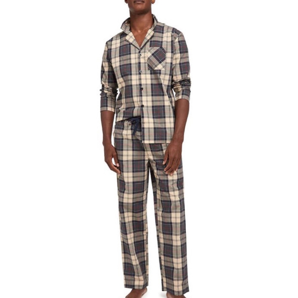 Barbour Plaid Woven Cotton Pajama Set in Stone Tartan Laith Tartan Men’s Size XL - Picture 1 of 16